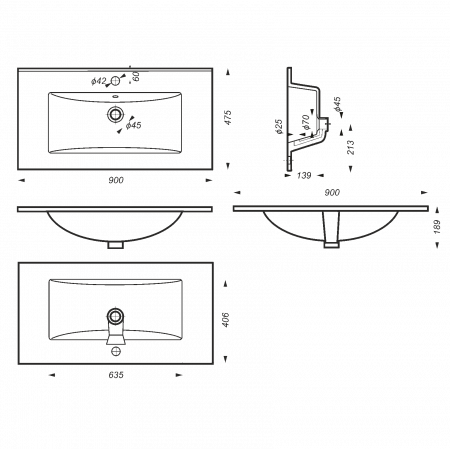 Раковина подвесная 90см Sanita Luxe Quadro QDR90SLWB01 белый